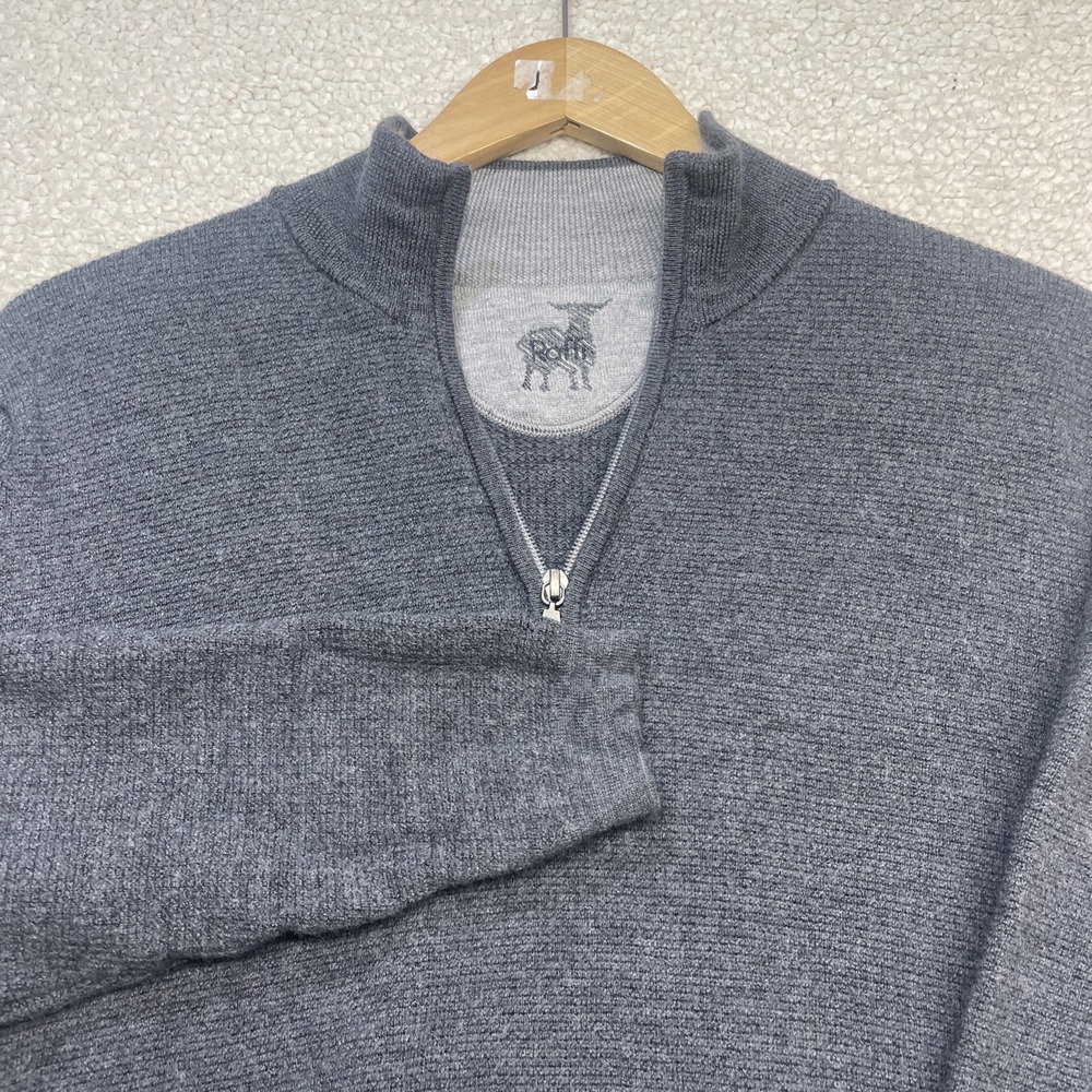 Raffi Sweater Mens L Gray Merino Wool Quarter Zip Italian Design Mock Neck Knit
